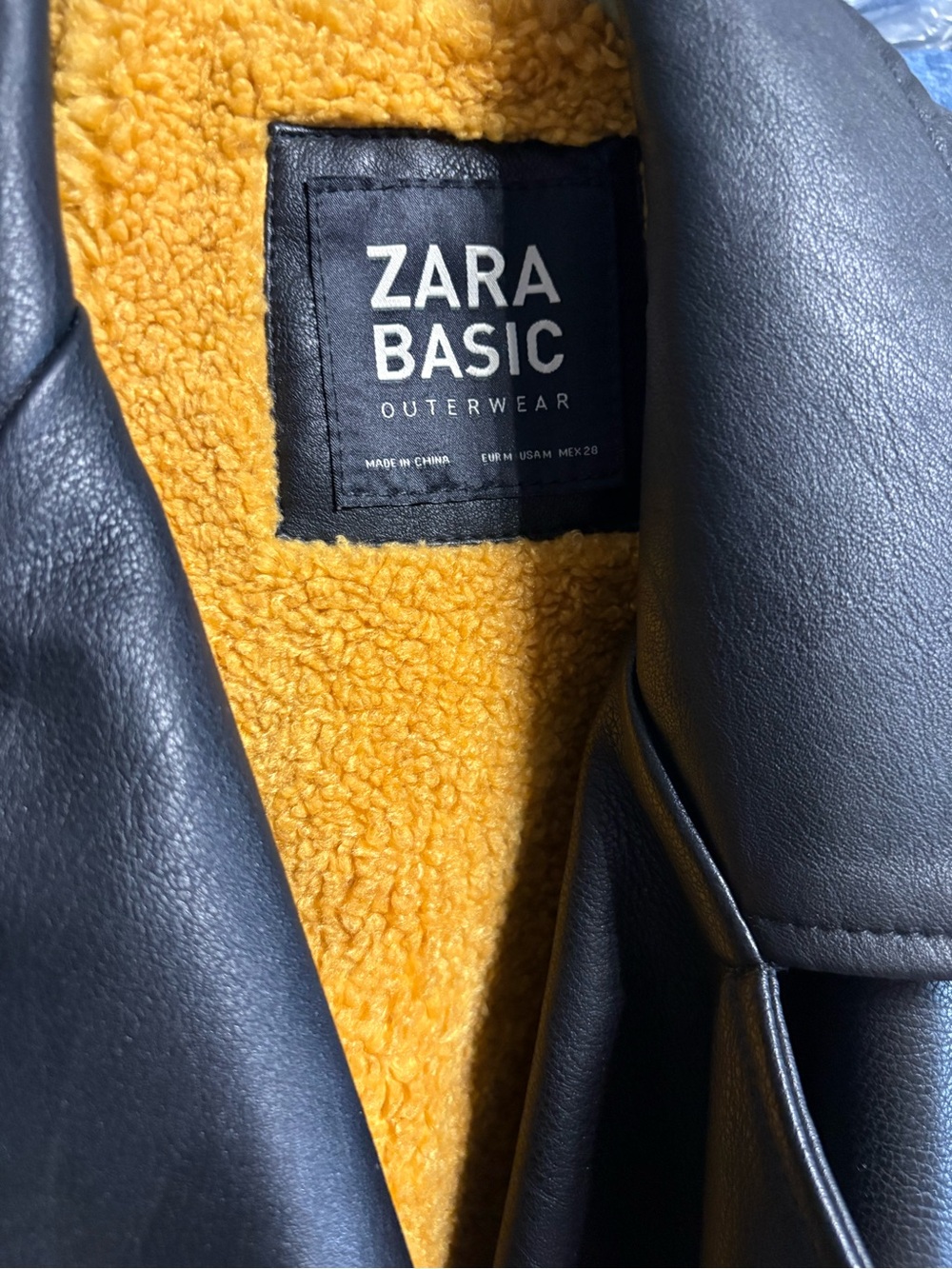 NWT Zara Black Faux Leather Biker Jacket with Yellow Lining - Picture 4 of 4